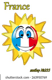 Summer Sun Face with Happy Smile, France flag