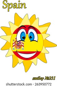 Summer Sun Face with Happy Smile, Spain flag 