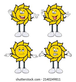 Summer Sun Face set. sun character with arm and leg in different expressions.