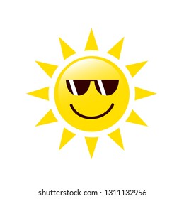 summer sun face with sunglasses and happy smile vector illustration