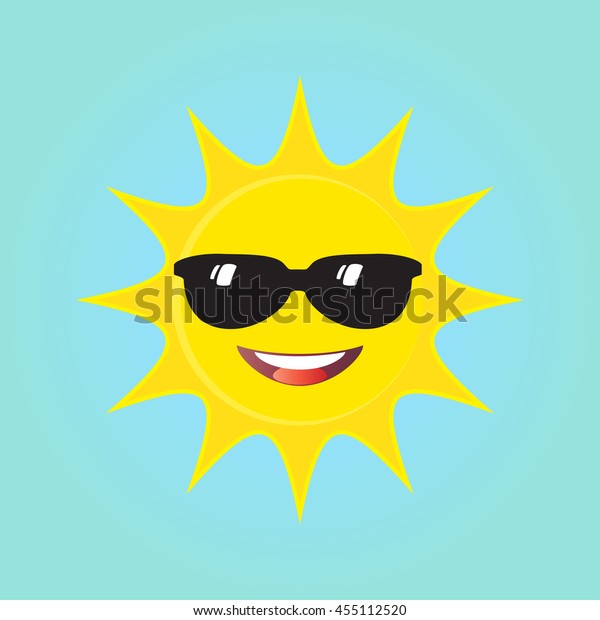 青の背景に夏の日差しとサングラス 幸せな笑み ブラジルの夏 キッズキャンプのロゴ 日のアイコン 太陽のバナー Sunのポスター 太陽のベクター画像 リオ ベクターイラスト アート プリント ウェブデザイン のベクター画像素材 ロイヤリティフリー