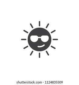 Summer Sun Face with sunglasses vector icon. filled flat sign for mobile concept and web design. sun with glasses emoji solid icon. Symbol, logo illustration. Pixel perfect vector graphics