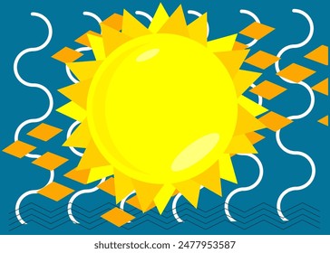 Summer Sun geometrical graphic retro theme background. Minimal geometric elements. Vintage abstract shapes vector illustration.