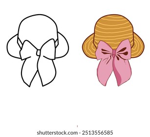 SUMMER SUN HAT FROM STRAW WITH VECTOR WITH PINK RIBBON