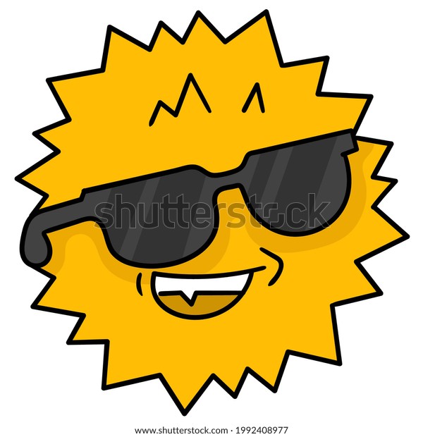 涼しいサングラスをかけた夏の太陽の頭 ベクターイラストカートン絵文字 落書き風アイコン描画 のベクター画像素材 ロイヤリティフリー
