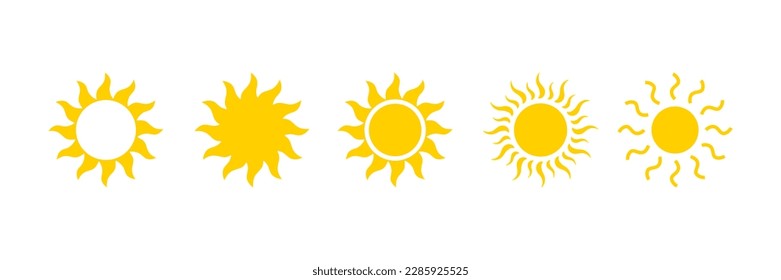 Summer Sun Icon. Hot yellow sun symbols design. Sun sign elements vector illustration