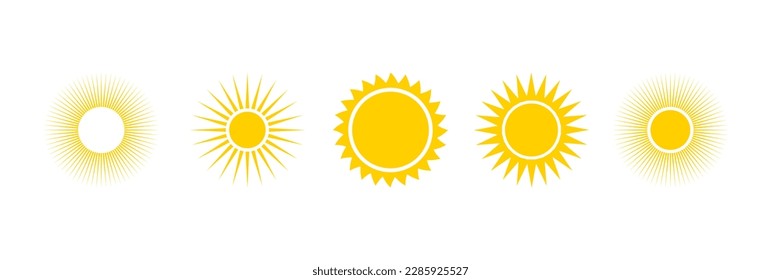 Summer Sun Icon. Hot yellow sun symbols design. Sun sign elements vector illustration