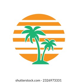 Summer sun icon palm logo silhouette 