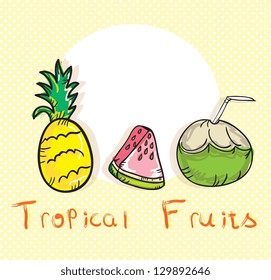 Summer, Sun Icons (Tropical fruits). Vector Illustration