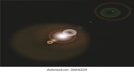 Summer sun lens flare with realistic light, lens flare lights and lens flare glow on black background, star lens flares. Vector illustration eps10