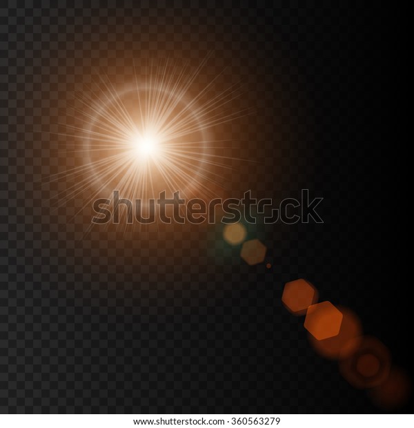 リアルな光を持つ夏の太陽のレンズフレア 黒い背景にレンズフレアライトとレンズフレアグロー 星のレンズフレア ベクターイラストeps10 のベクター画像素材 ロイヤリティフリー