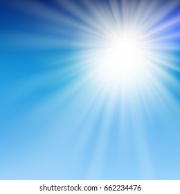 summer sun light in the blue sky. Vector illustration.