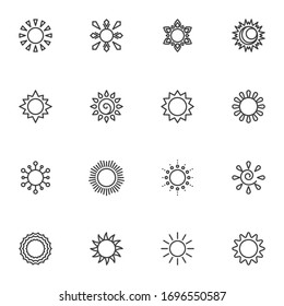 Summer sun line icons set. linear style symbols collection, outline signs pack. vector graphics. Set includes icons as solar, sun rays, sunbeam, sunshine, sunny weather, sunlight