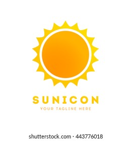 Summer sun logo design. Holiday abstract logo template. Sunburst star symbol. Sunshine nature sun sign on white background. Abstract shape icon. Vector illustration