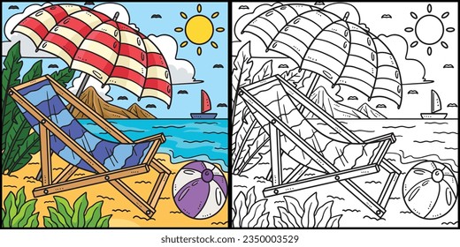 Summer Sun Lounger and Sunshade Illustration