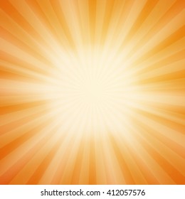 Summer sun on orange background with light rays. Vector illustration.