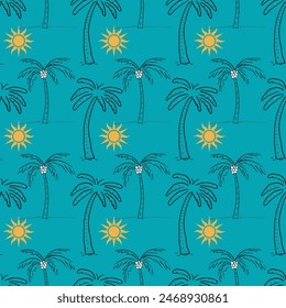 Summer Sun Palm Trees nahtloses Vektorgrafik Muster Design