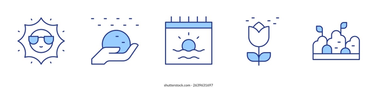 summer, sun, pollen, snow ball, bush. Seasons Icon vector illustration. Line Duotone style. Editable stroke.