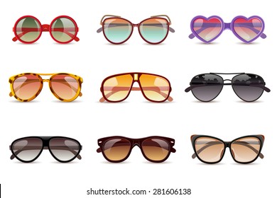 Summer sun protection sunglasses realistic icons set isolated vector illustration - Shutterstock ID 281606138