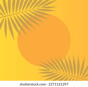 Summer sun retro background with palm leaves. Tropical  summer. Vector illustration.