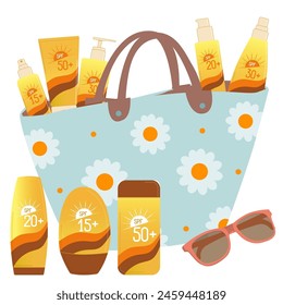 Summer sun safety collection. Sunscreen, skin protection, skin care products. Vector illustration - Powered by Shutterstock - Get 15% off with code: PIKWIZARD15