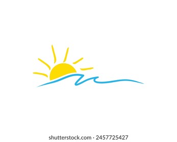 Summer sun and sea logo design vector template 