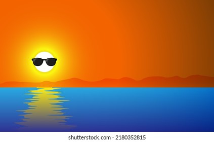 Summer, sun, sea. Vector illustration of a sunset on the seashore on a hot day. Sketch for creativity.