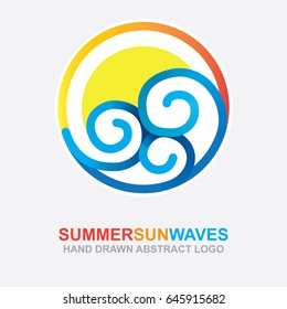 
Summer, sun, sea and waves. 
Abstract logo and icon colorful design template.