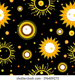 Summer Sun seamless pattern. Vector background illustration