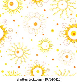 Summer Sun seamless pattern. Vector background illustration