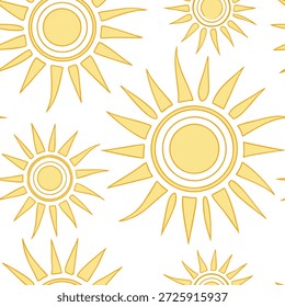 Verão sol padrão de azulejos sem costura com raios brilhantes e tons de amarelo claro para espaços interiores animados conceito como Raios de sol brilhantes em tons de amarelo claro organizado em um padrão sem costura para criar ambientes internos animados e energizantes no Photo Stock Concept e espaço vazio no lado esquerdo, sem texto —ar 7:2 —azulejo