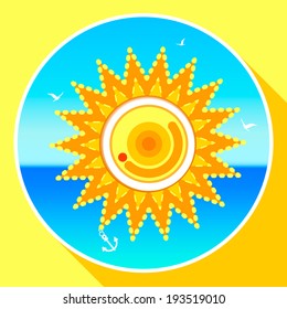 Summer Sun, Seaside view poster. Vector background illustration