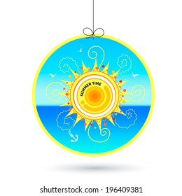 Summer Sun, Seaside view poster. Vector background illustration