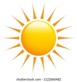 Summer sun shinig with super sharp sun-rays on white. Vector illustration