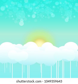 Summer, sun shiny on clouds with bokeh blurry bubble stars dust glitter sparkle nature fresh abstract background