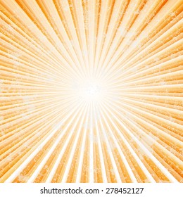 Summer sun sunburst on grunge background. Vector illustration.