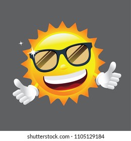 Summer sun with sunglasses and smile in a nice morning day . Vector Illustration