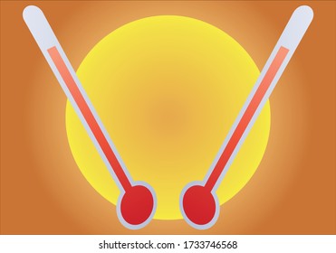 Summer sun with thermometer indicating high temperatures.
