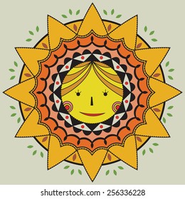 summer sun tribal background. Ornamental vector decoration, mandala