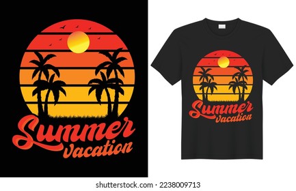 Summer sun Typography custom Retro logo Vector Illustration graphic T-shirt Design.beautiful Palm Beach  California black background colors.Enjoy Sport print poster banner flyer postcard surf apparel.