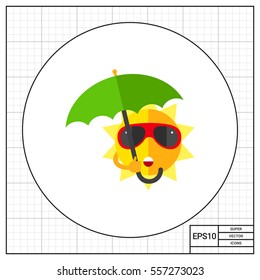 Summer sun with umbrella icon