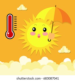 Summer sun with an umbrella and thermometer/hot weather concept