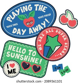 Summer, sun, vacation etc for girls. themed vector badge or print design .