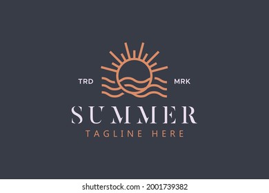 Summer Sun and Wave Illustration Logo Travel Agency Beach Resort.