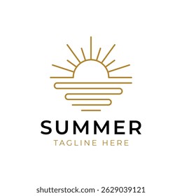 Summer Sun and Wave Illustration Logo Travel Agency Beach Resort.