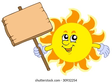 Sommersonne mit Holztisch - Vektorgrafik.