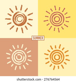 Summer sun, yellow brush with texture, set