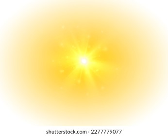 Summer sunburst. The yellow sun, a flash, a soft glow without departing rays. Orange summer sunlight burst. Shiny hot star lights, summer concept gold bright and vibrant color background. Vector