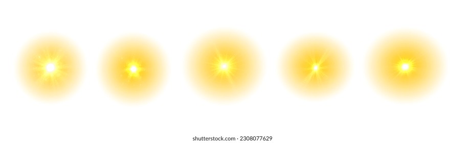 Summer sunburst. The yellow sun, a flash, a soft glow without departing rays. Orange summer sunlight burst. Shiny hot star lights, summer concept gold bright and vibrant color background. Vector