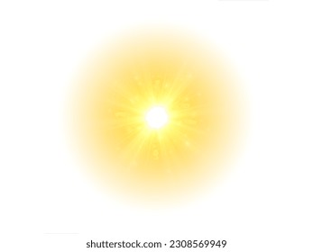 Summer sunburst. The yellow sun, a flash, a soft glow without departing rays. Orange summer sunlight burst. Shiny hot star lights, summer concept gold bright and vibrant color background. Vector